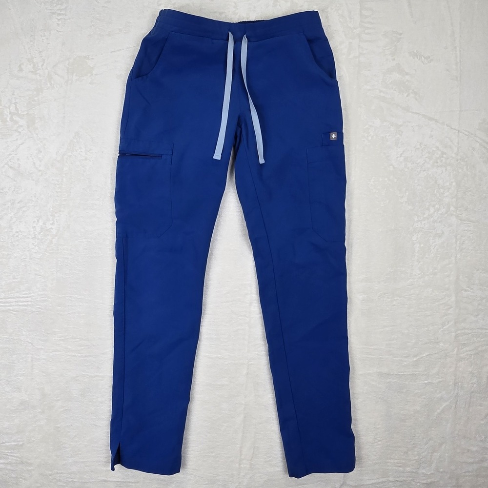 Figs Women's Boot Cut Scrub Pants in Royal Blue with Light Blue Drawstring